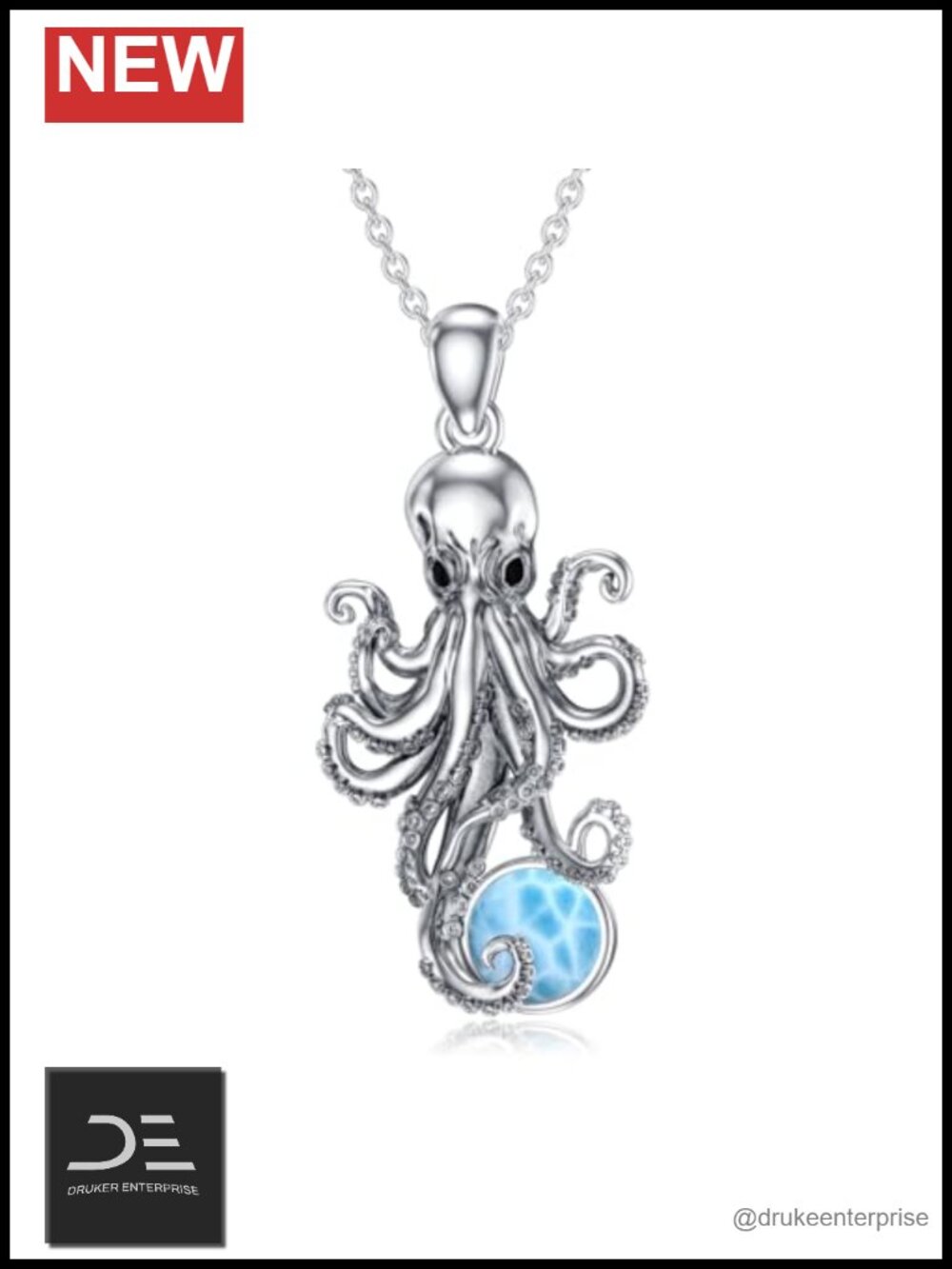 Sterling Silver Larimar Octopus Pendant Necklace 18-20 Inch Ocean Jewelry